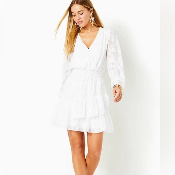 Lilly Pulitzer Dresses & Skirts - Lilly Pulitzer Cristiana Long Sleeve Dress Size 12 Resort White Crepe Swirl NWT